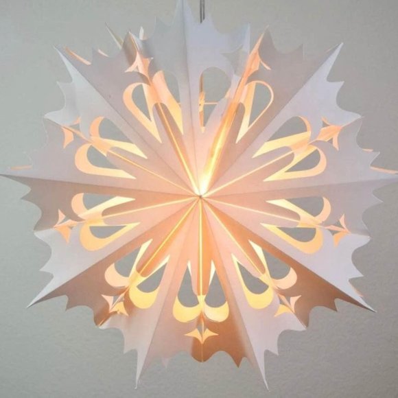 *New* Elegant White Paper Snowflake Lighted Hanging Lantern Perfect For Xmas ❄️ - Picture 1 of 11